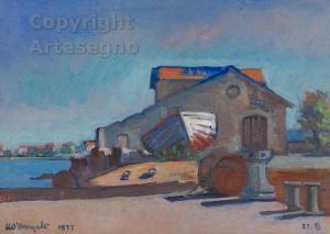 d'ANGELO Alfredo 1903-1986,Un angolo del porto di Alghero,1977,ArteSegno IT 2019-06-15