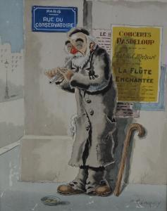 D'ARCY Andre Marie 1900,Beggar with penny whistle on the corner of Rue du ,Capes Dunn GB 2022-03-08