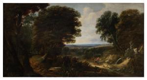 D'ARTHOIS Jacques 1613-1686,An extensive wooded landscape with figures, a cast,Sotheby's 2023-10-06