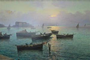 D'AURIA Vincenzo 1872-1939,Fishing Vessels off Naples at Sunset,Nadeau US 2021-07-17