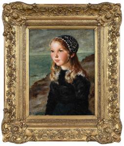 D'ESTIENNE Henry,The Awaited Father, portrait of a young girl looki,Brunk Auctions 2023-07-14