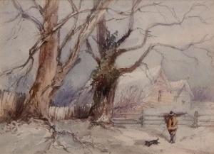 D OYLY Charles Walters 1822-1900,Winter scene with figure and dog,1850,Keys GB 2019-03-29