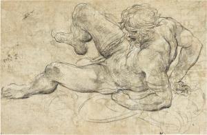 DA CORTONA Pietro 1596-1669,A reclining male nude: a study for the figure of F,Sotheby's 2024-01-31