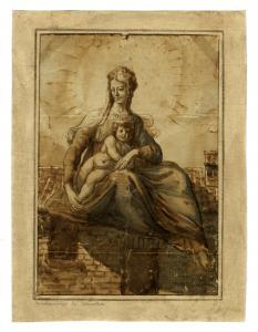 DA IMOLA Innocenzo 1484-1550,Madonna col Bambino sullo sfondo di tetti di città,Gonnelli 2022-11-29