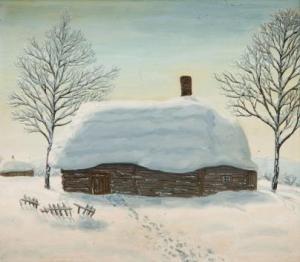 DABROWSKA Halina 1927,Bungalows in snow,1985,Desa Unicum PL 2019-11-12