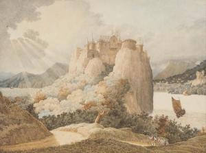 DADD Richard 1817-1886,Un chateau sur un rocher, entoure d'un lac,Mainichi Auction JP 2022-07-08