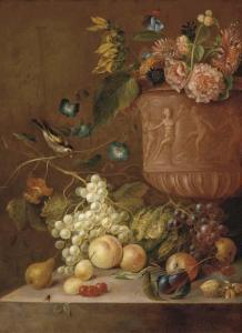 DADELBEEK Gerrit 1731,Grapes, peaches, a pear, plums, a cabbage, a walnu,1766,Christie's 2003-04-10