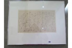 DAGHANI Arnold 1909-1985,Black ink sketch of Nudists,1951,Willingham GB 2015-11-07