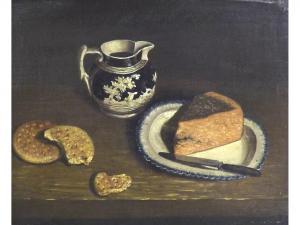DAGNALL T W,Still life of a blue and white jug, biscuits and c,1824,Gardiner Houlgate GB 2016-11-24