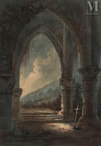 DAGUERRE Louis Jacques Mande,Ruines gothiques au clair de lune,1826,Millon & Associés 2022-11-24