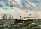 DAHL Jorgan,A coastal scene with a steamer and the lightship \,1889,Bruun Rasmussen 2019-01-28