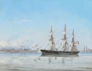 DAHL Jorgan,Seascape with a warship near Trekroner, Denmark,1878,Bruun Rasmussen 2022-06-06