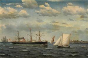 DAHL Jorgan 1825-1890,Seascape with numerous boats along the coat,1886,Bruun Rasmussen DK 2021-09-20