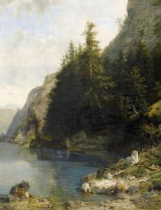 DAHLBERG N 1800-1800,Uferpartie mit Tannen an Bergsee.,1875,Dobiaschofsky CH 2008-05-21