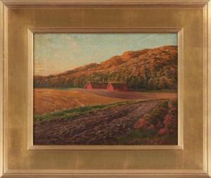 DAHLBOM Wilhelm 1855-1928,autumnal landscape with red barn,1921,South Bay US 2020-10-17