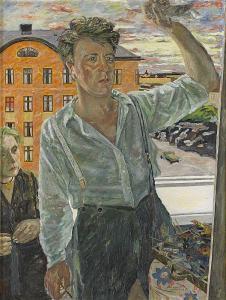 DAHLQVIST Karl 1900-1971,Självporträtt vid staffli,1937,Stockholms Auktionsverket SE 2016-04-19