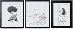 DAILEY Dan 1947,Three caricatures of women: Woman Resting on a Beach,Brunk Auctions US 2021-11-11