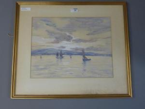 DAKIN M.D,Boats in the Bay at Sunset, gouache signed and dat,1925,David Duggleby Limited 2016-02-20