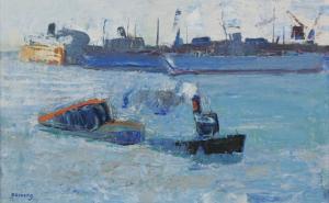 DALBERG Åke 1910-1975,Bogsering i hamn,Uppsala Auction SE 2011-03-14