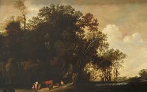 DALENS Dirk I 1600-1676,Landscape with bathers and cattle in a forest,Woolley & Wallis GB 2019-09-04