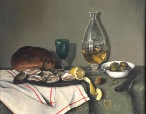 DALLAS HOWES,Still life with a plate of Oysters, Bread, green g,John Nicholson GB 2012-11-22