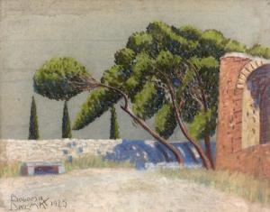 DALMA Bogomir 1899-1932,Paysage au mur et aux cyprès,1925,Ferri FR 2016-12-14