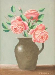 DAMANT W.R 1900-1900,Three roses in a brown jug,20th Century,888auctions CA 2020-12-17
