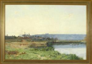 DAMAS Eugene 1848-1917,Französische Flusslandschaft mit Stadt im Hintergrund,Allgauer DE 2010-04-15