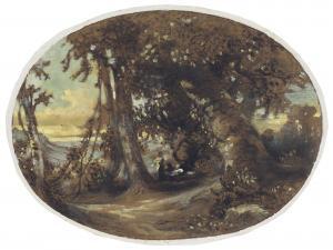 DAMOUR Charles 1810-1883,Pêcheurs au bord d\’une rivière, le soleil perçant,Christie's GB 2019-03-27
