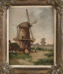 DAMSTRA J 1898-1963,Landscape with windmills and figure,Twents Veilinghuis NL 2019-10-04