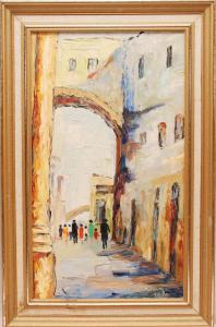 DAN THERESE 1913-1976,street scene with figures in old Jerusalem,1971,Hood Bill & Sons US 2013-01-08