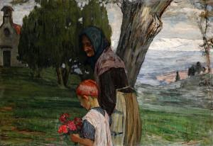 DANIELI Giuseppe 1865-1931,Paesaggio con contadina e bimba,Cambi IT 2024-03-28