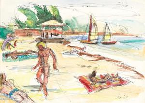 DANIELL George 1913-2002,Key West Beach,1968,Swann Galleries US 2022-08-18