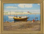 DANIELS Fred H 1872,Dories by the shore, possibly Menemsha, Martha's V,1929,Eldred's US 2018-08-03