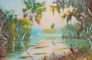 DANIELS Johnny 1954-2009,Florida Highwaymen Lagoon Scene,Burchard US 2021-08-15