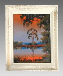 DANIELS WILLIE 1953,Florida Highwaymen sunset backwaters scene with birds,Burchard US 2010-12-12