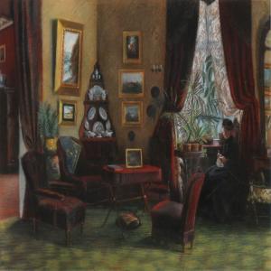 DANISH SCHOOL,Interior from a Victorian living room with a woman,Bruun Rasmussen DK 2016-10-17