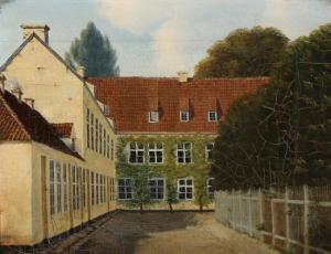 DANISH SCHOOL,View from the garden of a yellow house,Bruun Rasmussen DK 2017-07-03