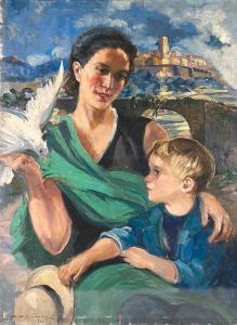DARBOUR Marguerite Mary,Femme, enfant et colombe,1933,Saint Germain en Laye encheres-F. Laurent 2023-07-22