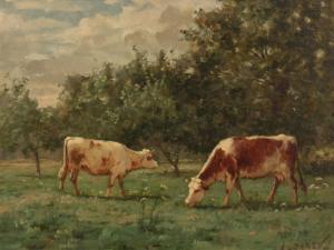 DAREY Louis 1863-1914,Cows feeding in a tree-lined meadow,John Nicholson GB 2021-08-11