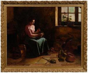DARGENT DAUDON Cecile,Interior scene with woman polishing copper by a wi,Brunk Auctions 2010-02-20