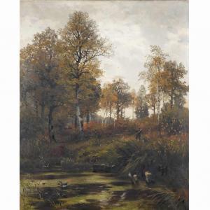 DARNAUT Hugo 1851-1937,Woodland Scene with a Hunter and his Dog,1882,William Doyle US 2011-05-25