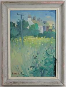 DASHWOOD JOHN,A village meadow with wild flowers and houses beyond,Claydon Auctioneers UK 2021-12-29