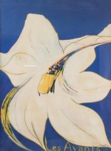 DASTO Dany 1940-2001,a beautiful white lily against blue background,1984,888auctions CA 2019-04-11