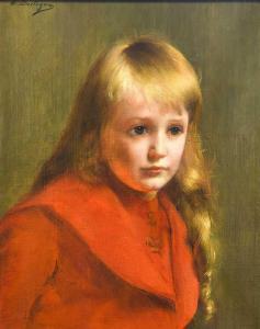 DASTUGUE Maxime 1851-1909,Portrait of a girl, half length, in a red coat,Tennant's GB 2024-01-12