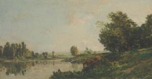 DAUBIGNY Charles Francois,Au bords de l'Oise, lavandières et vaches,1865,Christie's 2013-10-28