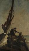 DAUBIGNY Karl Pierre 1846-1886,Pêcheurs à bord dun bateau,Ader FR 2013-12-11
