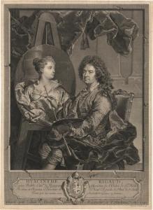 DAULLE Jean,Selbstbildnis des Hyacinthe Rigaud an der Staffele,1742,Galerie Bassenge 2022-06-01