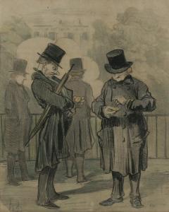 DAUMIER Honore 1808-1879,Karikaturblatt, Darstellung zweier Herren,Von Zengen DE 2009-11-26