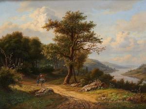 DAVELOOZE Jean Baptiste 1807-1886,Promeneurs sur fond de paysage avec rivière,1849,Horta 2021-01-18